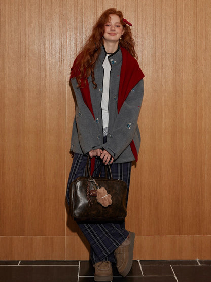 Floral Embroidered Fleece Jacket