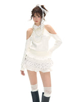 White Spliced Halter 2-in1 Top