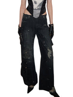 Multi-Pocket Washed Denim Pants