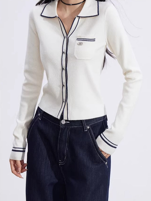 Contrast Polo Knit Top