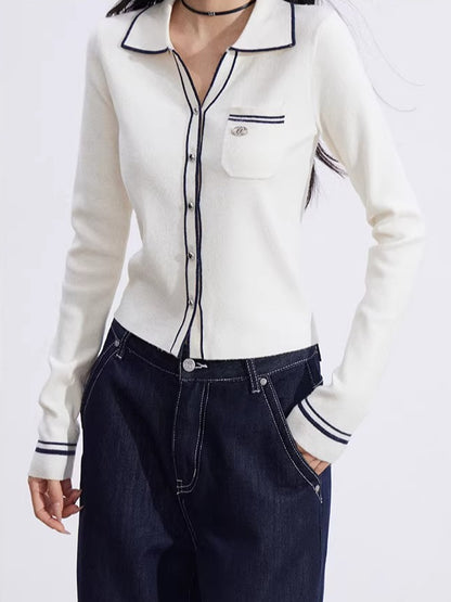 Contrast Polo Knit Top