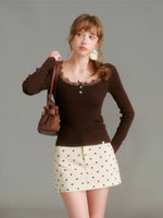 Lace Trim Knit Top