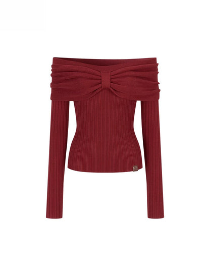 Bowknot Off-Shoulder Knit Top
