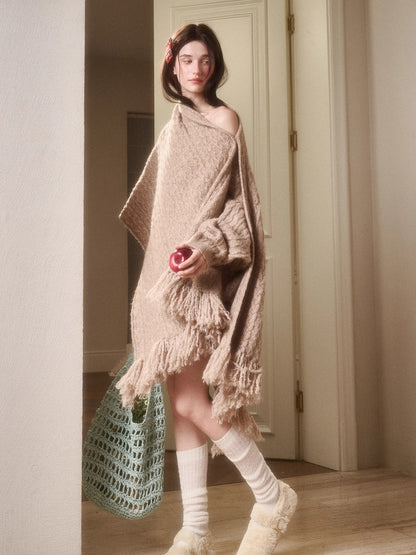 Celestial Wool Cable-Knit Shawl Scarf