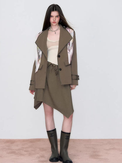 Khaki Asymmetrical A-Line Mini Skirt