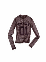 Flocked Mesh Sporty Turtleneck Top