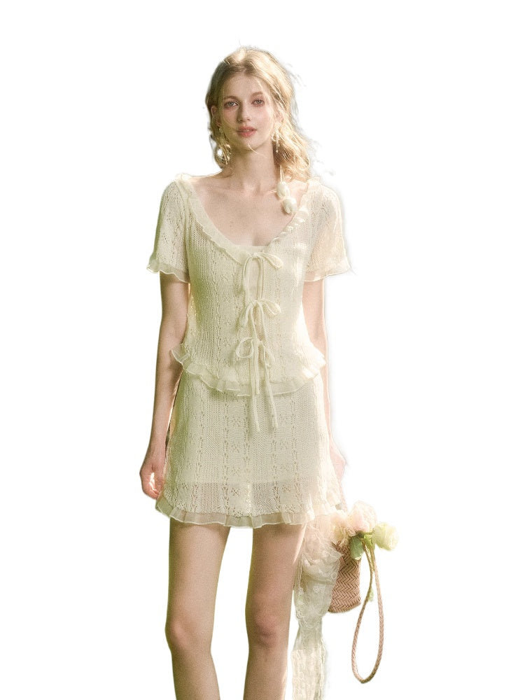 Cool Fabric Knitted Blouse & Skirt Set