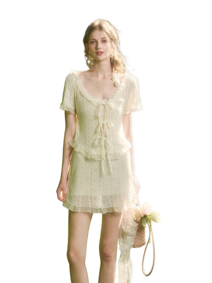 Cool Fabric Knitted Blouse &amp; Skirt Set