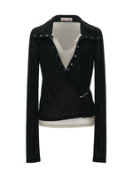 Layered V-Neck Fitted Polo Top