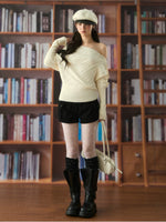 Off-Shoulder Cable Knit Sweater