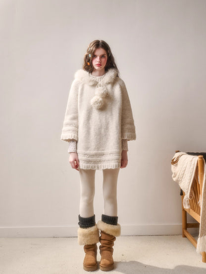 Soft Grace Wool-Blend Knitted Cape Dress