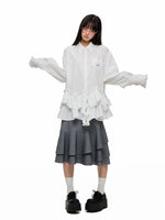 Irregular Ruffle Stripe Long Shirt