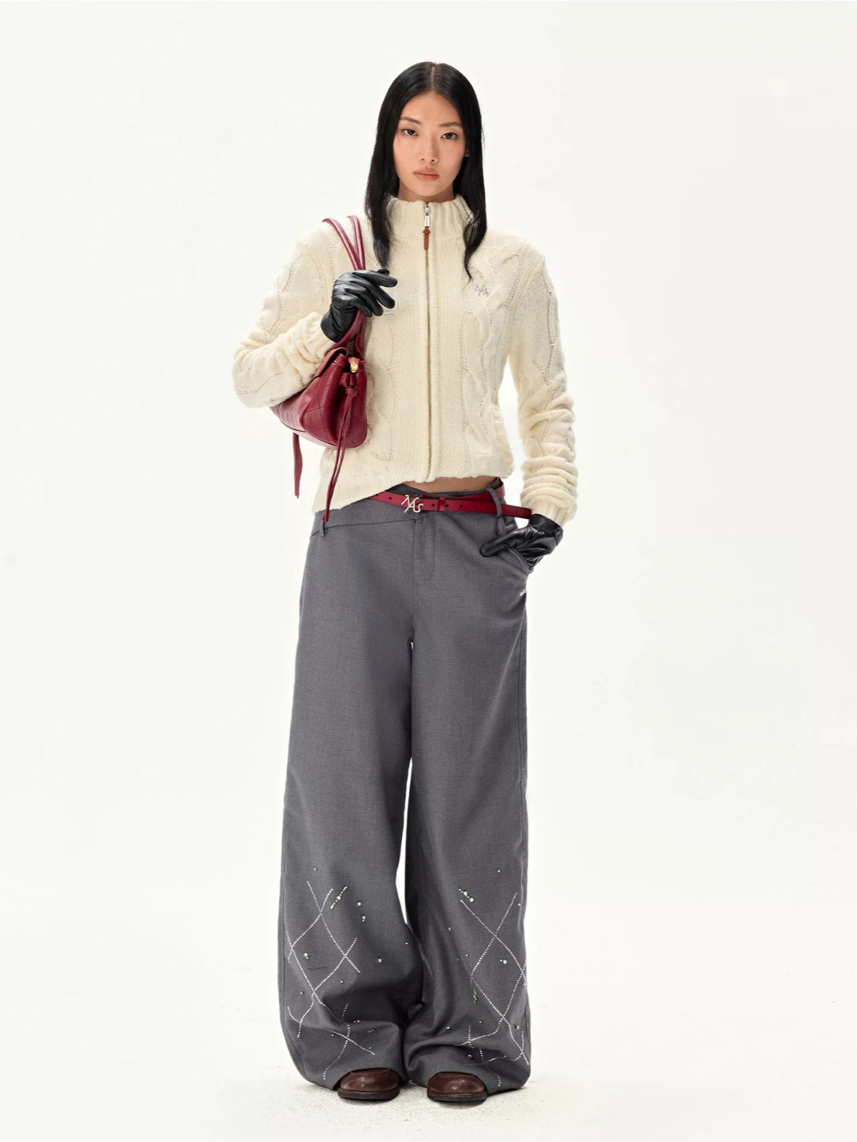 Wool Cable Knit Mock Neck Sweater
