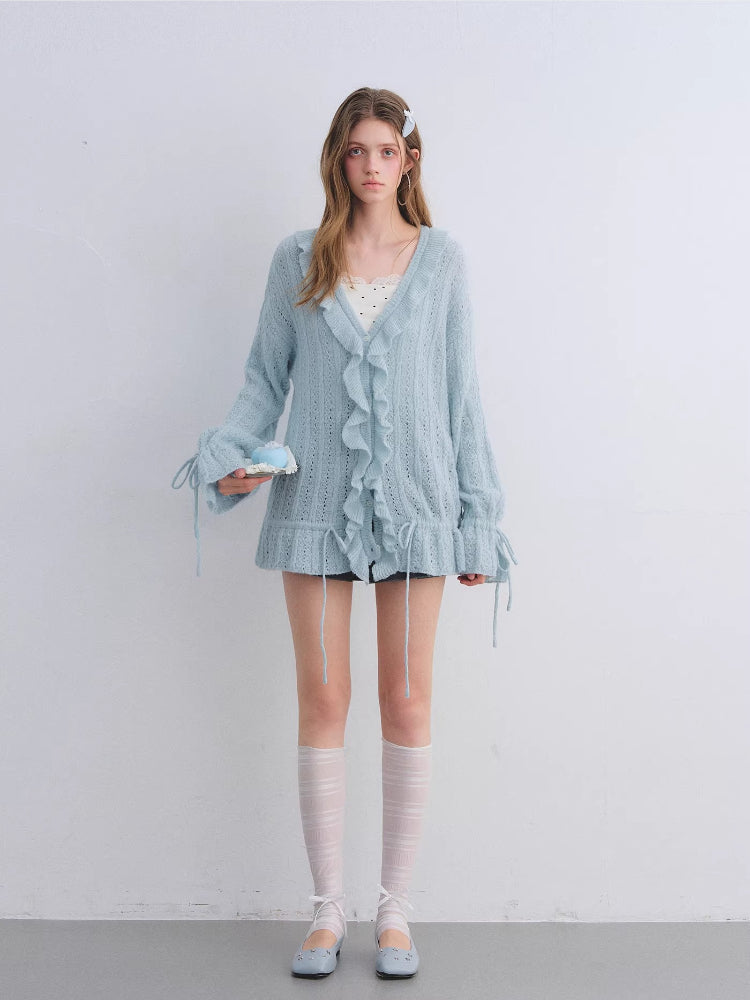 Mohair Ruffle Knit Cardigan