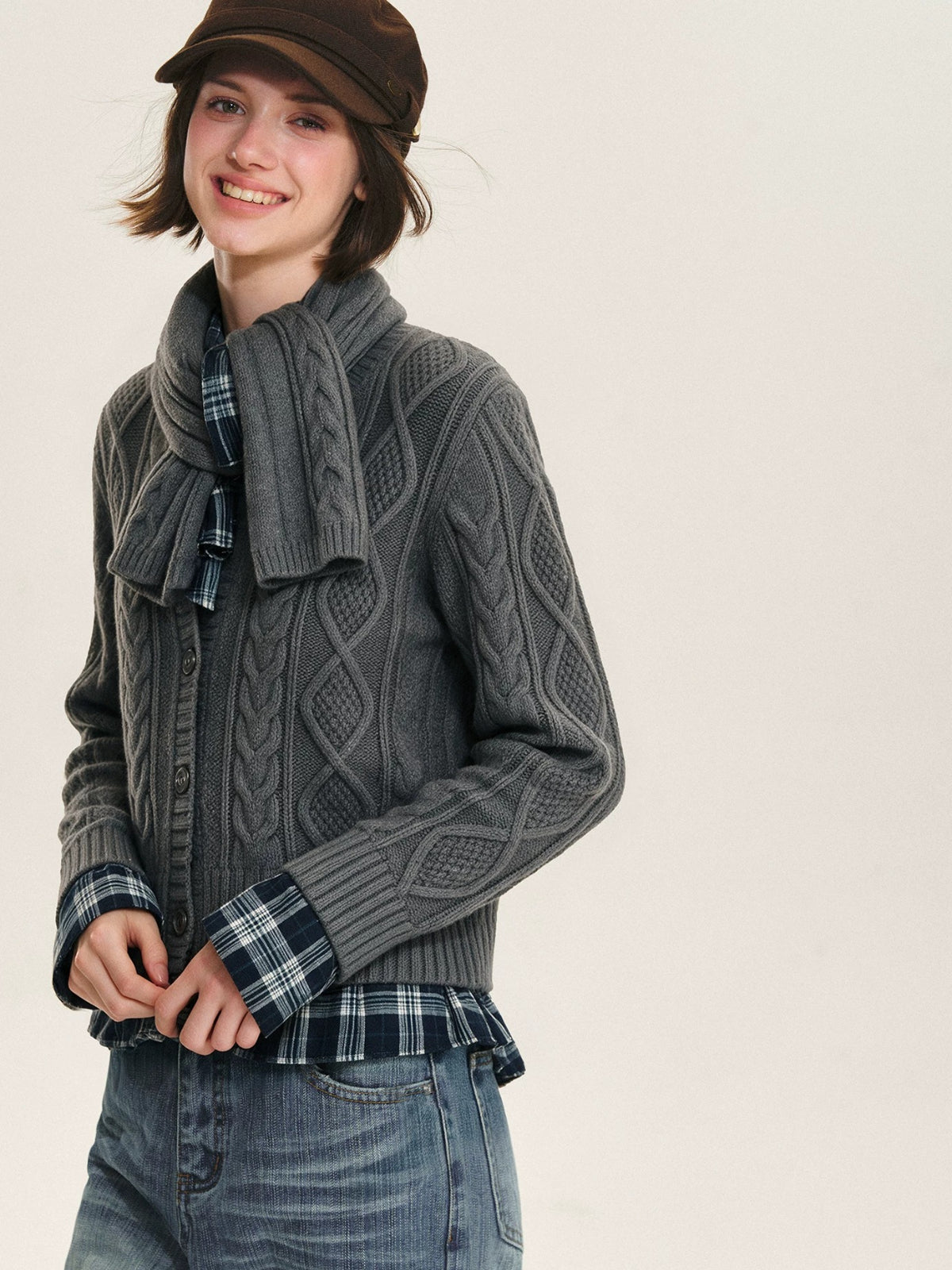 Cable Knit Cardigan &amp; Scarf Set