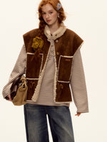 Reversible Suede Drawstring Shearling Vest