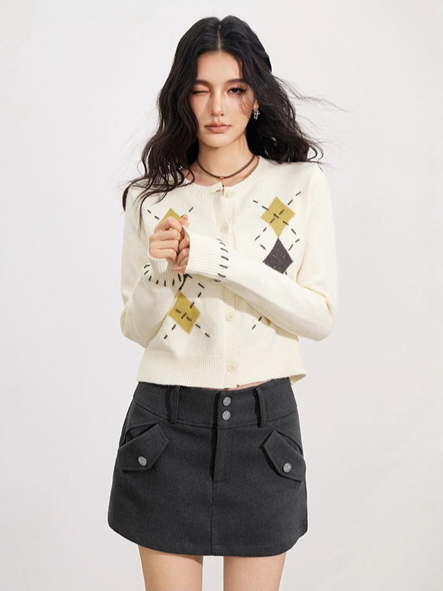 Hand-Stitched Diamond Knit Sweater