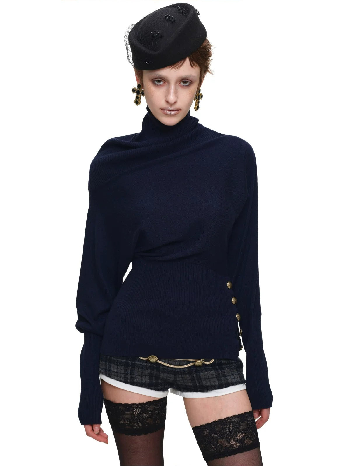 Asymmetric Turtleneck Knit Sweater