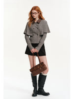 Contrast Collar Cable Knit Cape