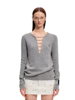 Deep-V Asymmetric Hem Knit Top