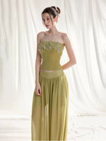 Floral Appliqué Bustier & Mesh Pants Set