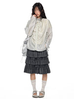 Gathered Tie Plaid Lightweight Blouse