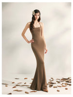 Beaded Halter Knit Fishtail Dress