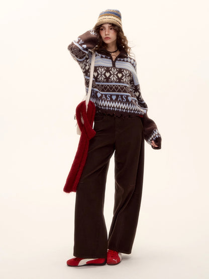 Belted Contrast Stitch Denim Pants