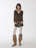 Crewneck Textured Open-Knit Wool Sweater