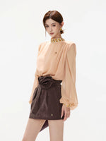 Pearl Chiffon Lantern Sleeve Blouse