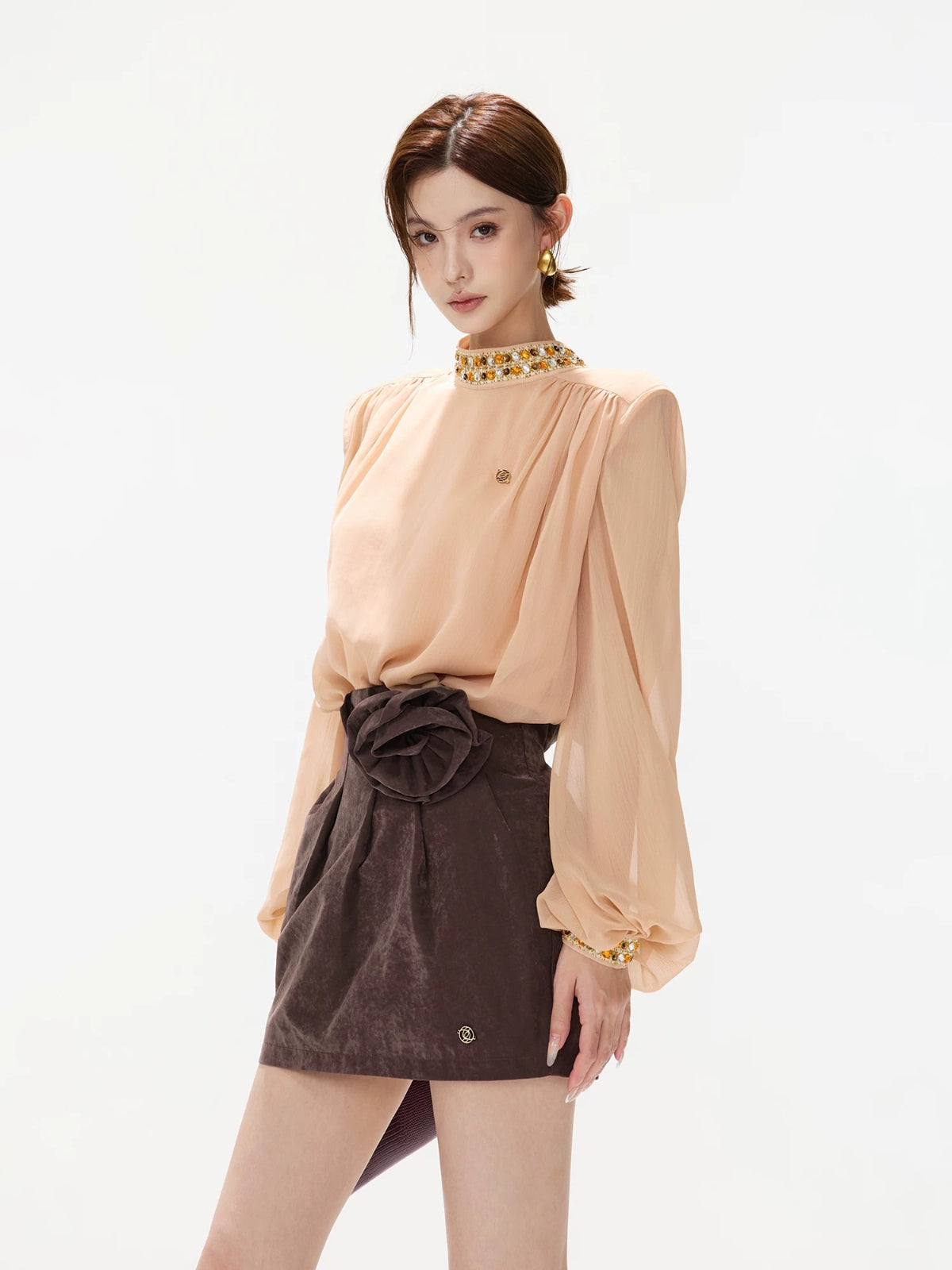 Pearl Chiffon Lantern Sleeve Blouse