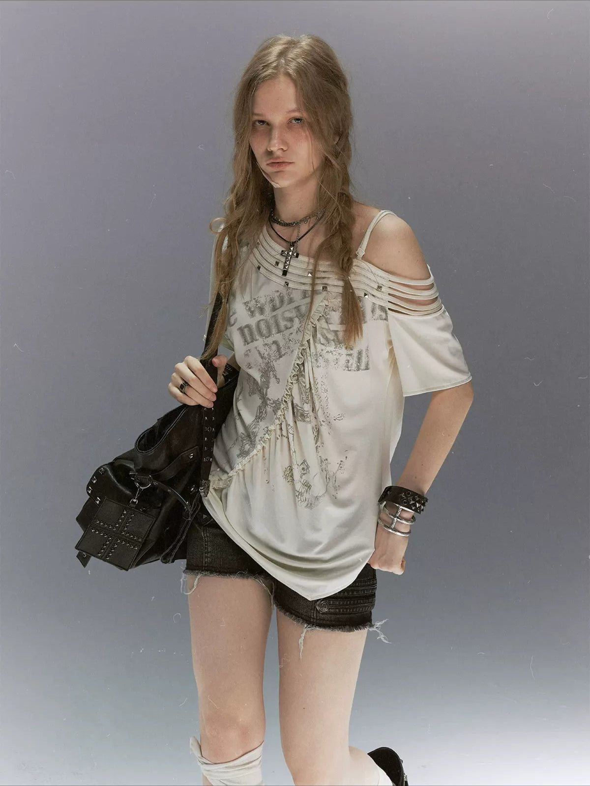 Studded Cross Print Tee