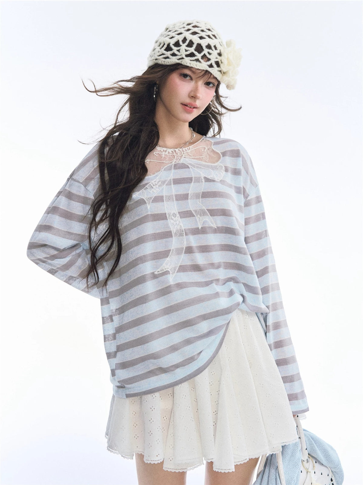 Lace Bow Stripe Top