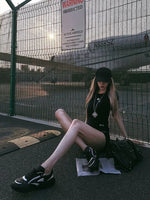Black Quilted Casual Sneakers