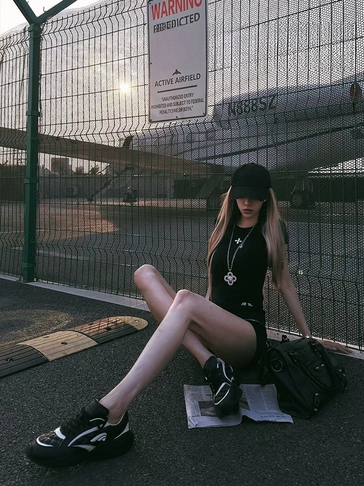 Black Quilted Casual Sneakers
