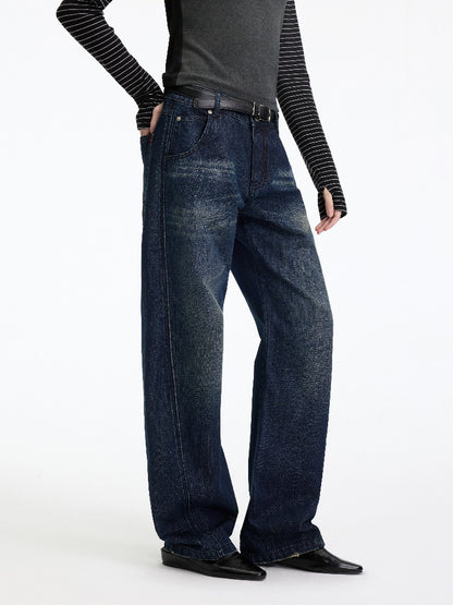 Vintage Washed Panel Straight Jeans