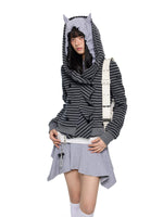 Striped Hooded Patchwork Cardigan