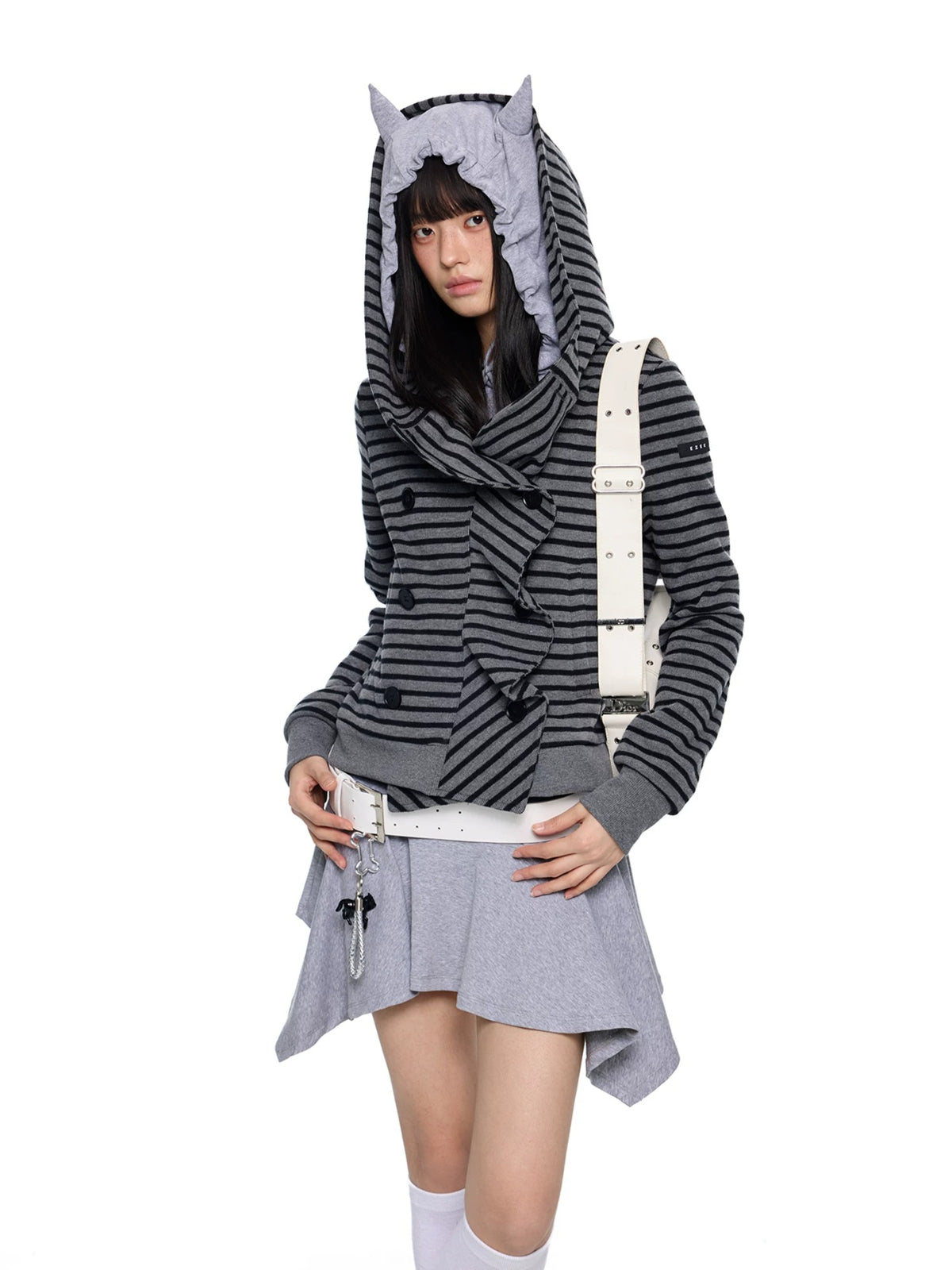 Striped Hooded Patchwork Cardigan