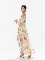 Floral Print Off Shoulder Chiffon Dress