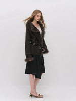 Fox Fur Trim Knit Coat
