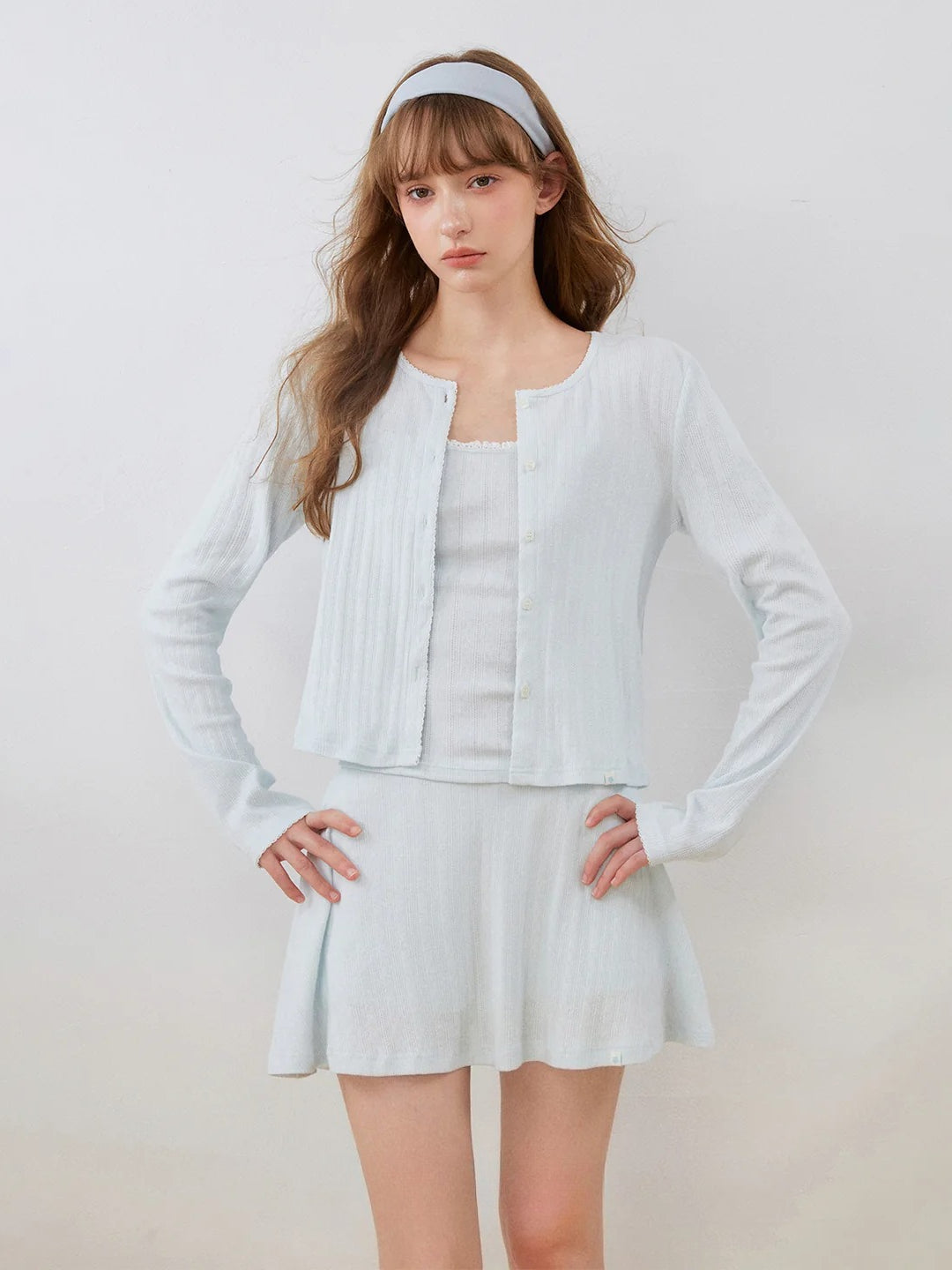 Contrast Lace Cardigan &amp; Skirt Set