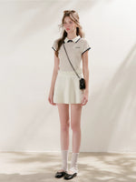 White Bow Polo Top & Skirt Set