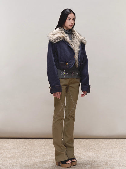 Fur-Collar Fitted Parka Jacket