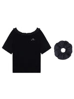 Checkered Asymmetric Shoulder Short-Sleeve T-Shirt & Pants Set