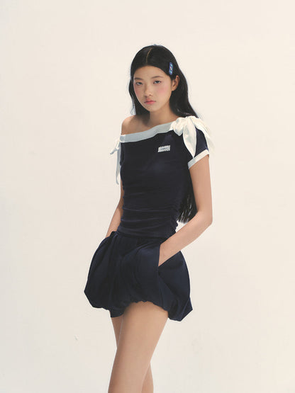 Asymmetric Shoulder Slimming Short-sleeve T-Shirt