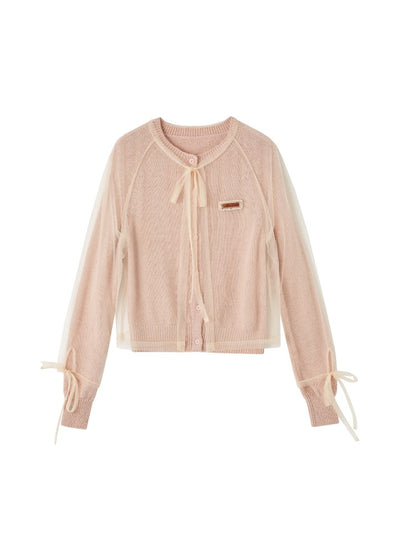 Mesh Layered Knit Cardigan