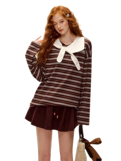 Bow-Tie Striped Long-Sleeve T-Shirt