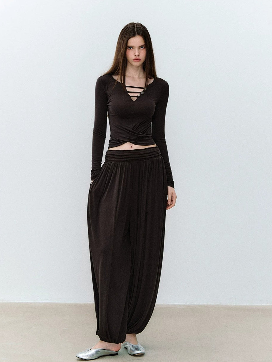 Brown &amp; Gray Pleated Jogger Pants