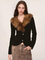 Vintage Faux Fur Collar Cardigan
