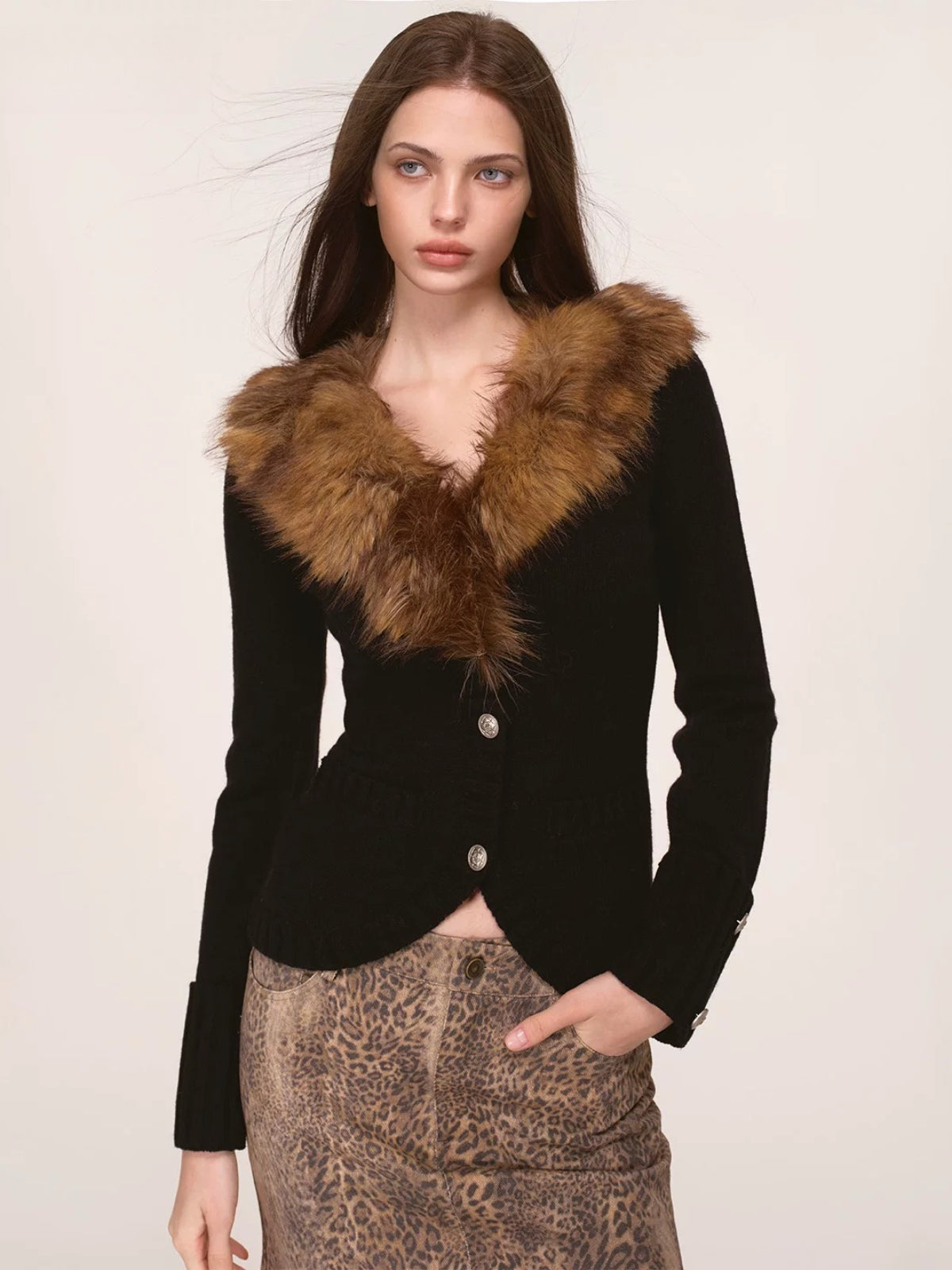 Vintage Faux Fur Collar Cardigan
